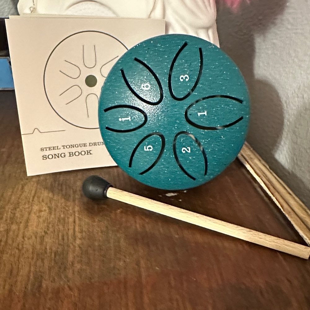 Teal Steel Tongue Drum with Mallet